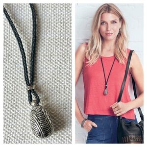BRIGHTON Neema Long Necklace • JL3640 • Etched Woven Teardrop Pendant Boho Chic